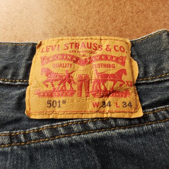 Levi's 501 Jeans Mens 34x34 Blue Dark Wash Faded Straight Classic Denim Rugged - Picture 10 of 12